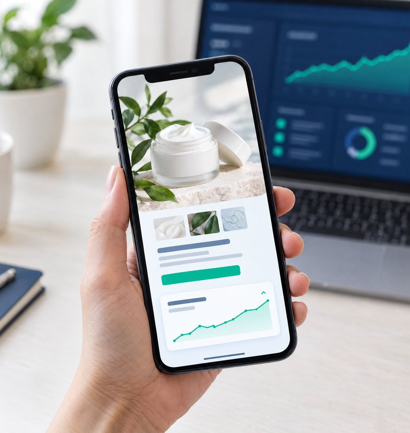 A social ad on a phone with its results chart