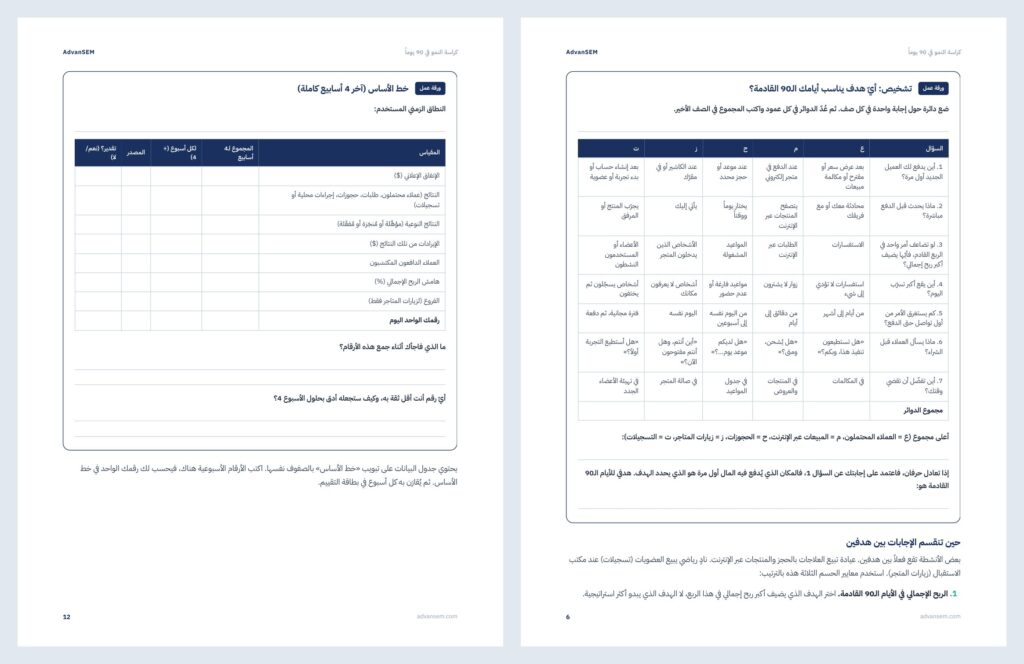 كراسة النمو في 90 يوماً: صفحات من الداخل 1