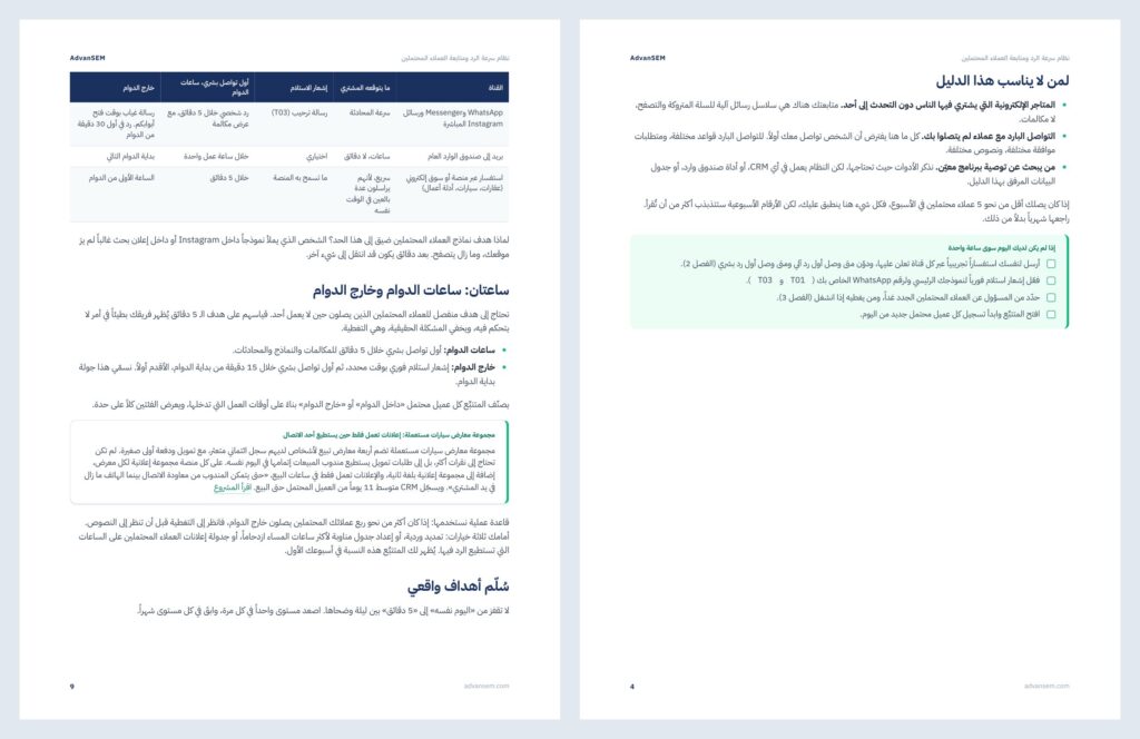 نظام سرعة الرد ومتابعة العملاء المحتملين: صفحات من الداخل 1