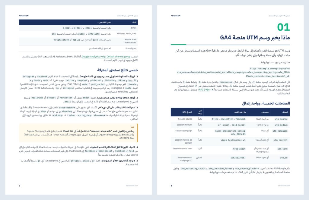 منشئ UTM وتسمية الحملات: صفحات من الداخل 1