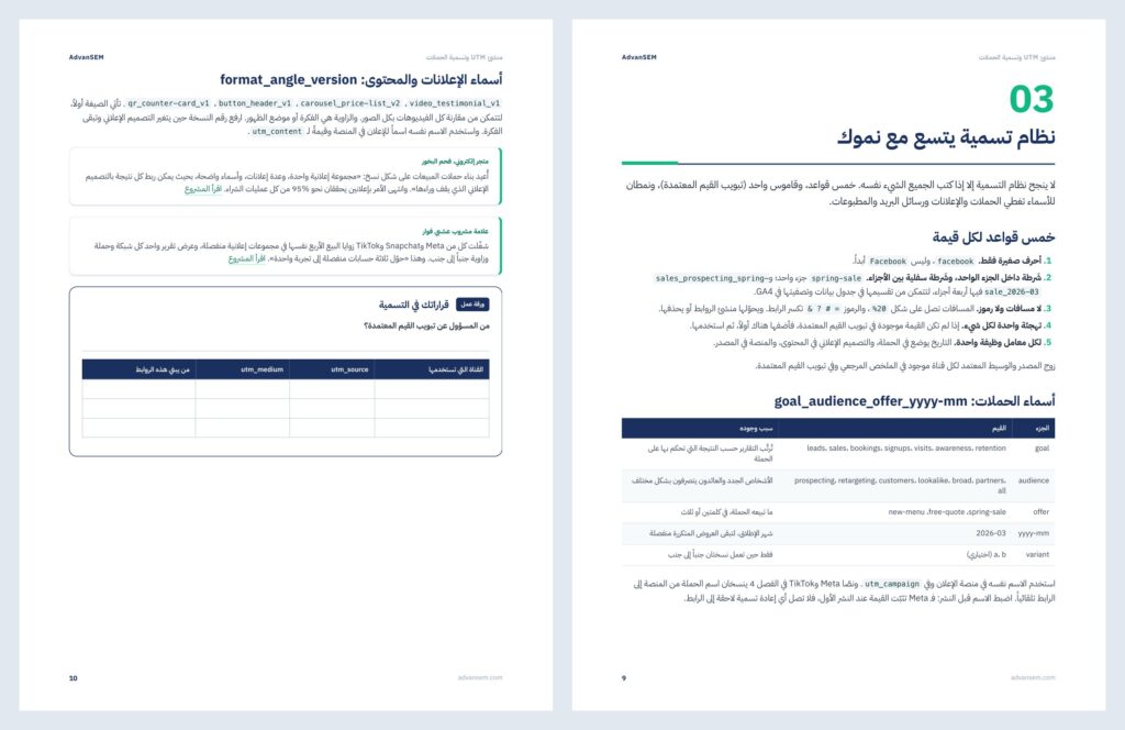 منشئ UTM وتسمية الحملات: صفحات من الداخل 2