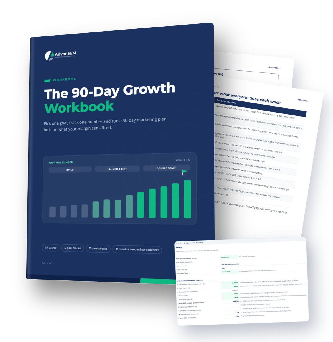 90-Day Growth Workbook: cover and inside pages