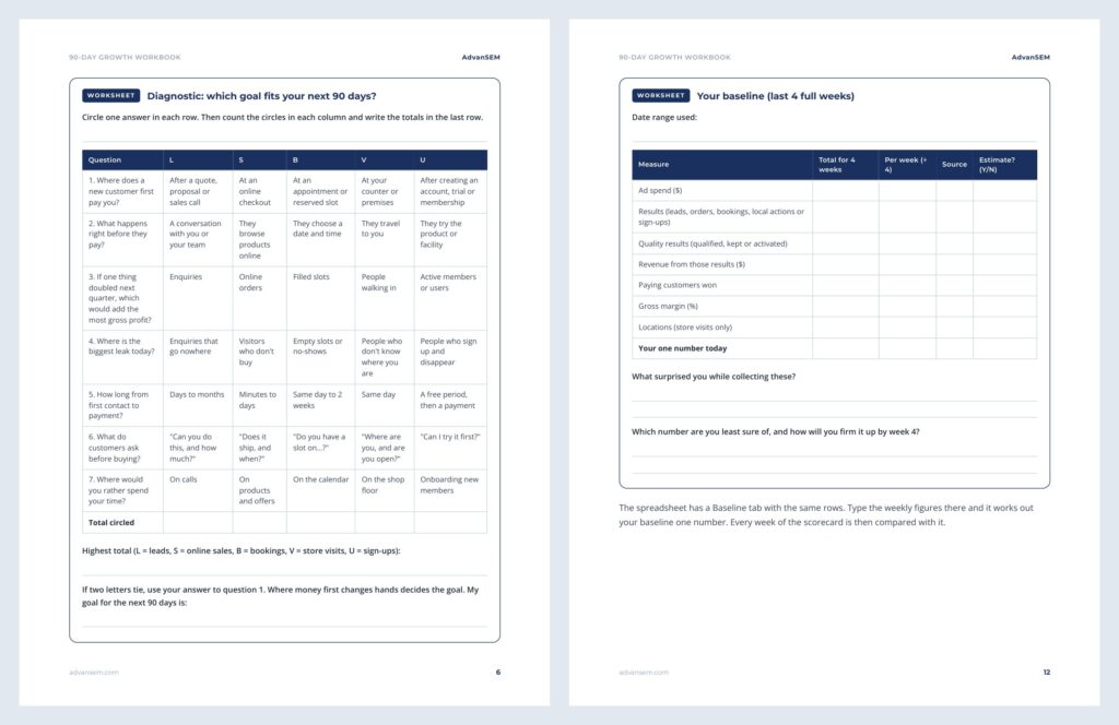 90-Day Growth Workbook: inside pages 1