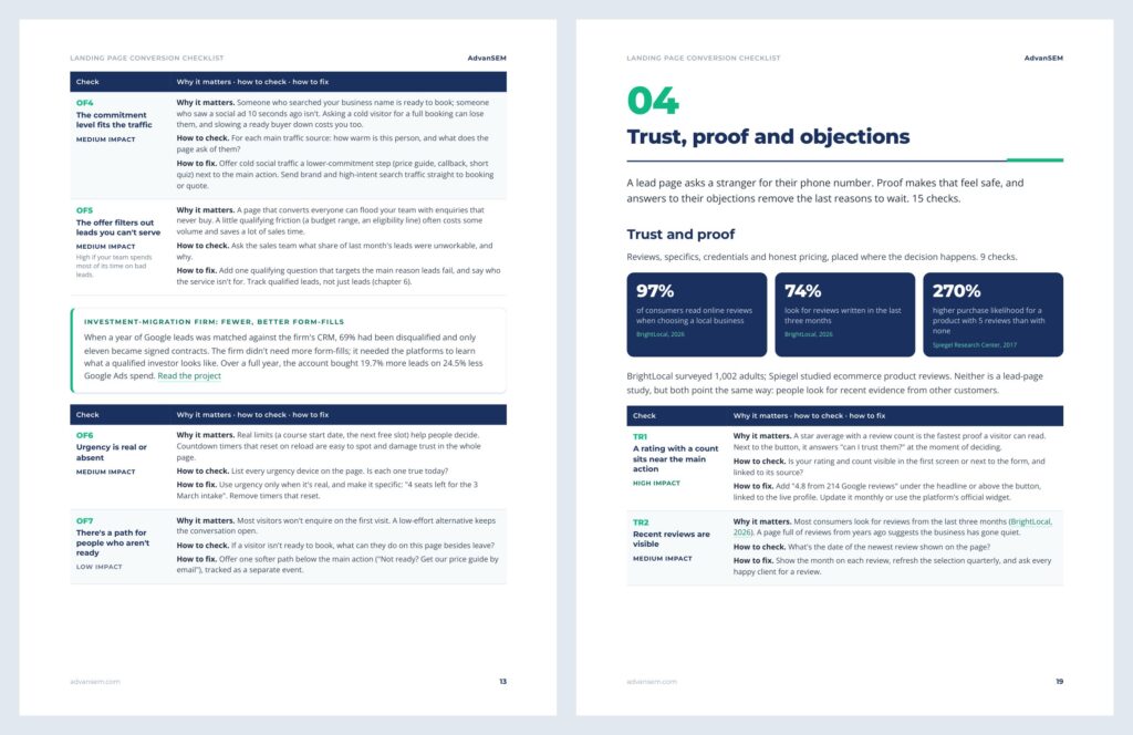 Landing Page Conversion Checklist: inside pages 3