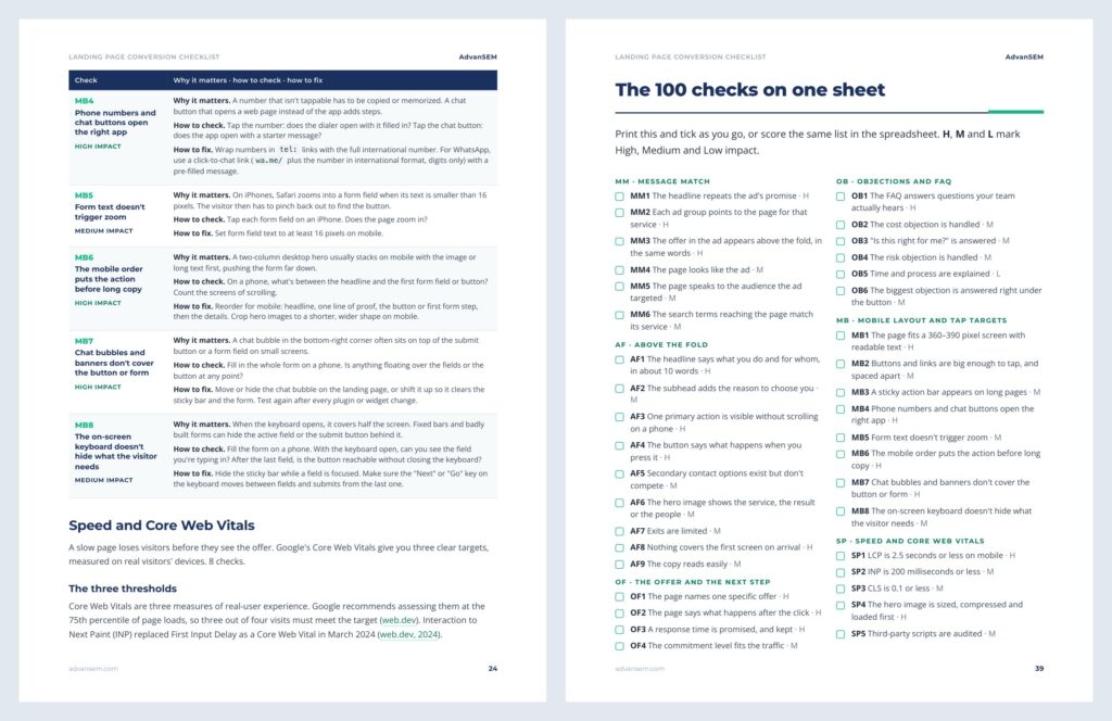 Landing Page Conversion Checklist: inside pages 4