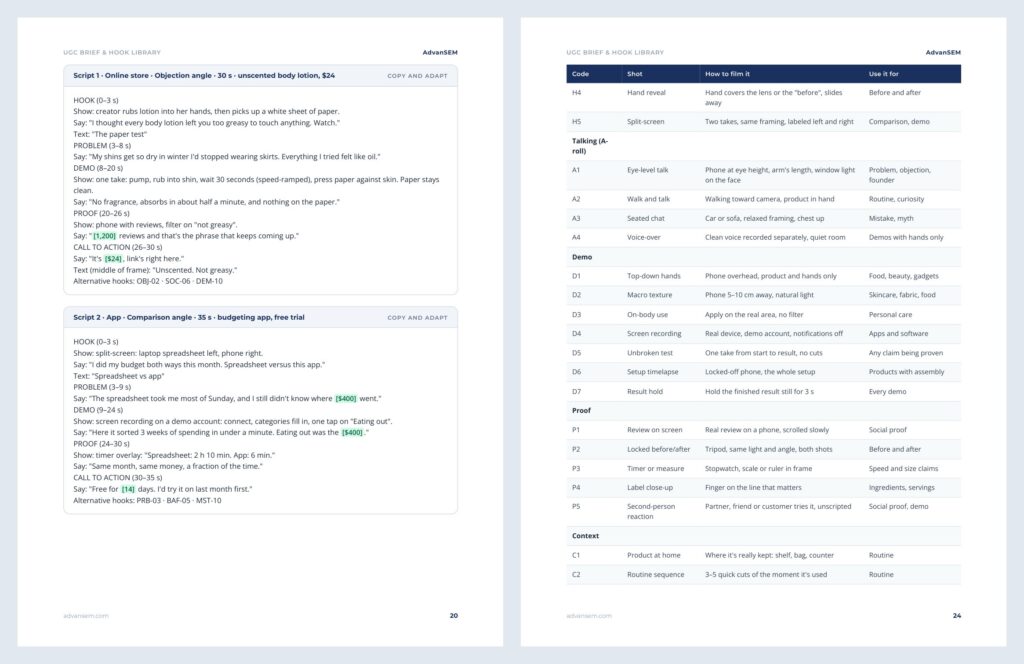 UGC Brief & Hook Library: inside pages 3